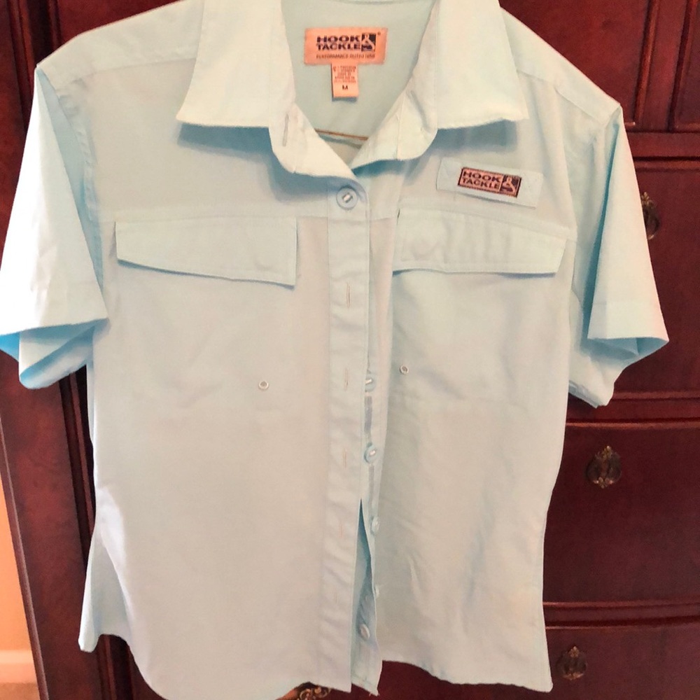 Teal Button Down Hooks & Tackle Tee